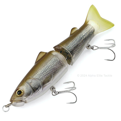 Close up of the Deps New Slide Swimmer 115 Slow Sinking Swimbait in the color Wakasagi on white background