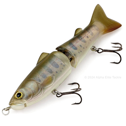 Close up of the Deps New Slide Swimmer 115 Slow Sinking Swimbait in the color Yamame on white background
