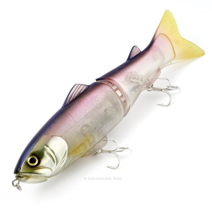 Close up of the Deps New Slide Swimmer 250 Slow Sinking Swimbait in the color Clear Wakasagi on white background