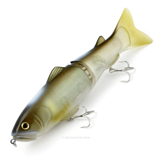 Close up of the Deps New Slide Swimmer 250 Slow Sinking Swimbait in the color Ghost Ayu on white background