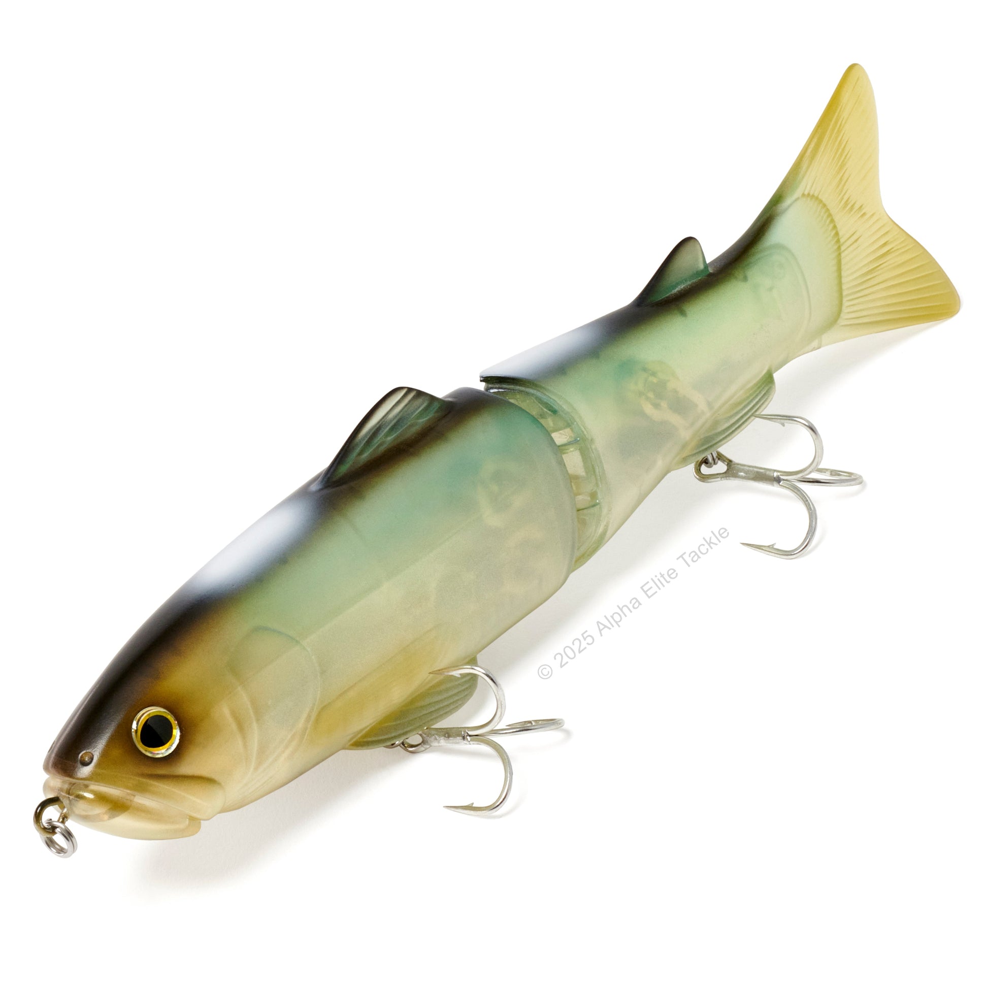 Close up of the Deps New Slide Swimmer 250 Slow Sinking Swimbait in the color Ghost Keta Hasu on white background
