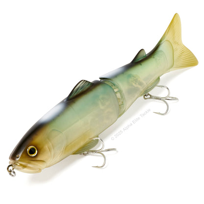 Close up of the Deps New Slide Swimmer 250 Slow Sinking Swimbait in the color Ghost Keta Hasu on white background