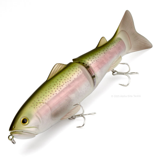 Close up of the Deps New Slide Swimmer 250 Slow Sinking Swimbait in the color Rainbow Trout on white background