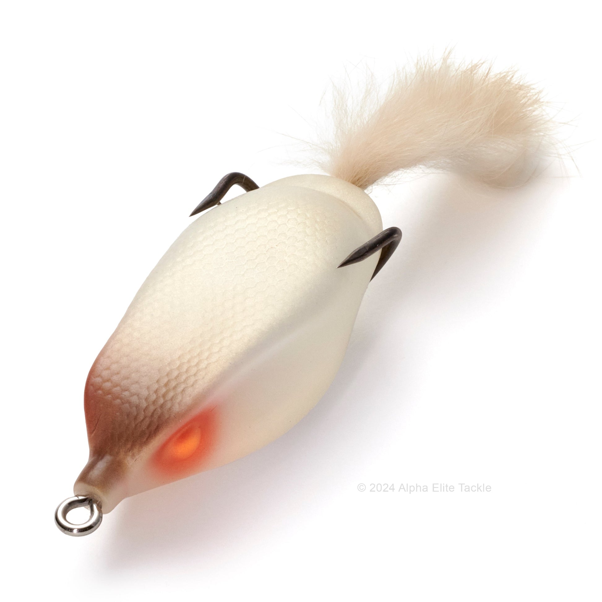 Close up of the Deps Slither K Hollow Body Frog in the color Albino on white background.