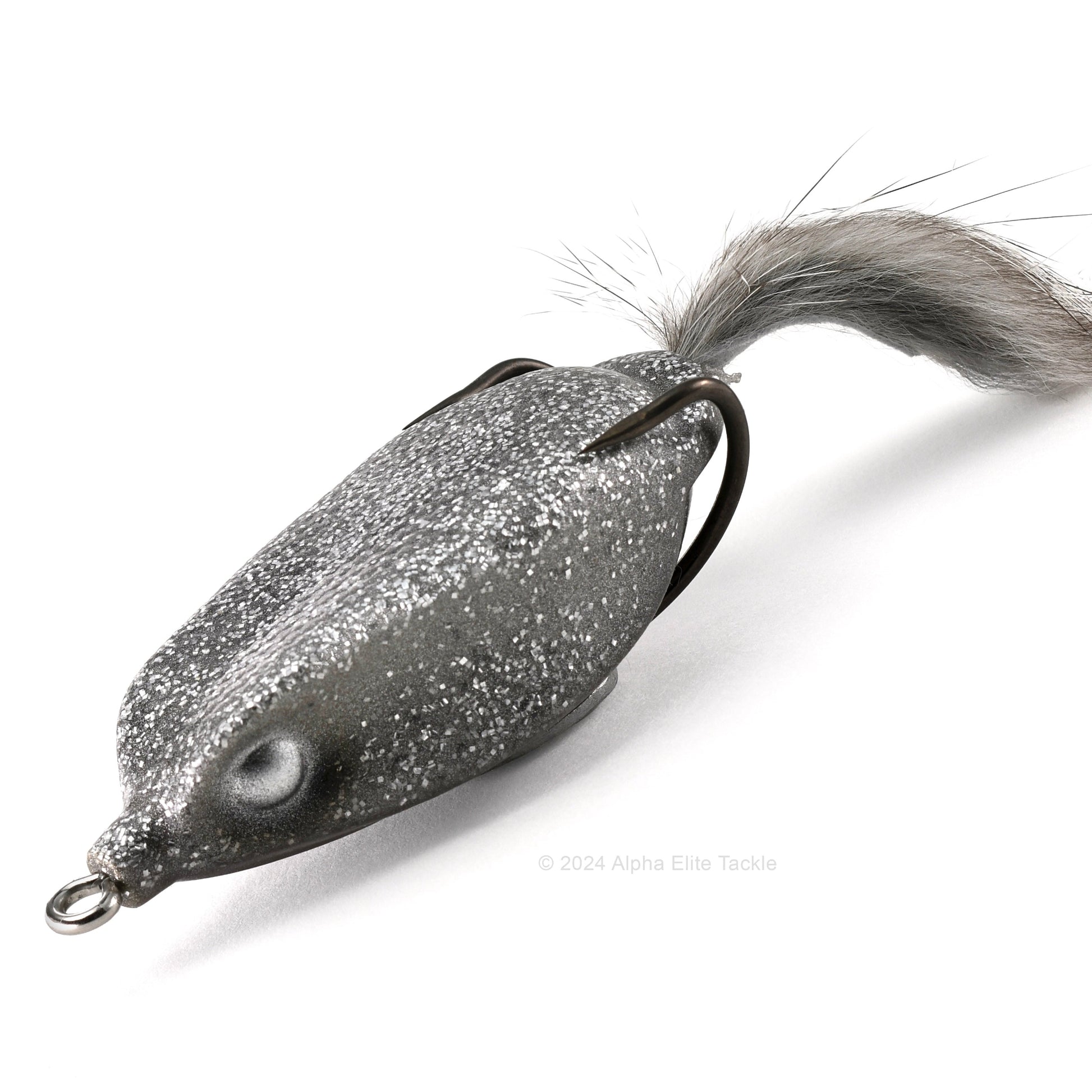 Close up of the Deps Slither K Hollow Body Frog in the color Iron Powder on white background.