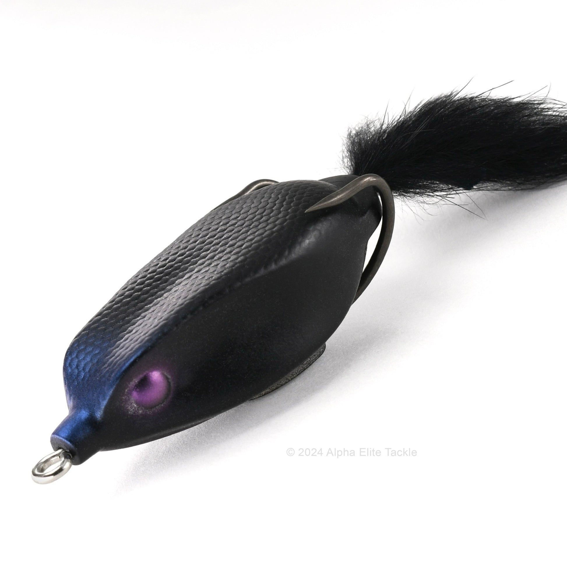 Close up of the Deps Slither K Hollow Body Frog in the color Jet Black on white background.