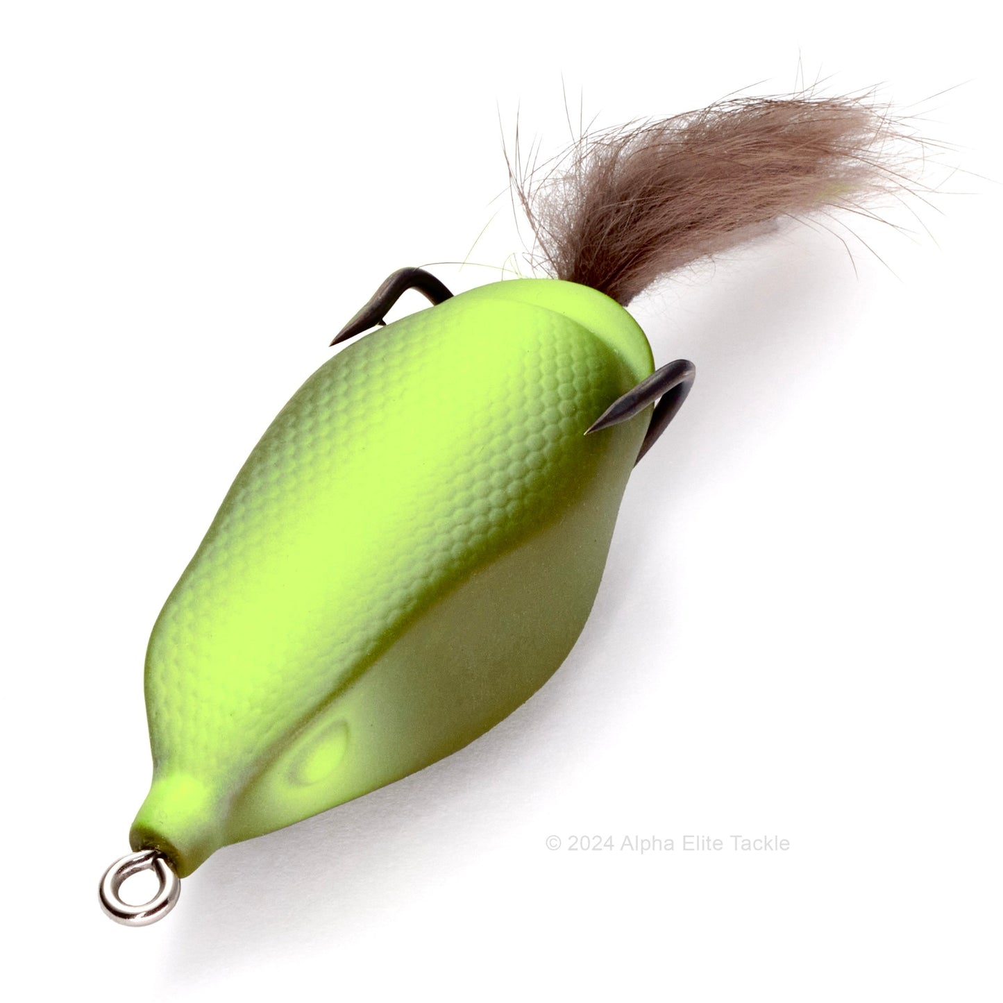 Close up of the Deps Slither K Hollow Body Frog in the color Visible Green on white background.