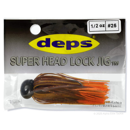 Close up of the Deps Super Head Lock Football Jig packaging on a white background.