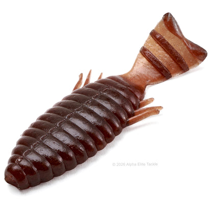 A realistic reddish brown soft plastic lure shaped like a fish, shown on a clean white background.