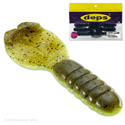 Fishing lure with speckled pattern and packaging displaying 'deps' brand.