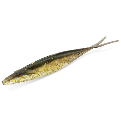 Deps Sakamata Shad in the color Golden Shiner with a dark brown back and clear with gold flake for the belly