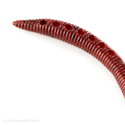 Close up of the tail of the EZ Lab Shaking Tail Soft Plastic Finesse Worm on a white background.