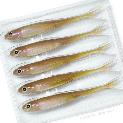 Close up of the Engine Like 3.0 Strolling Minnow in the color Deadly Wakasagi on a white background.