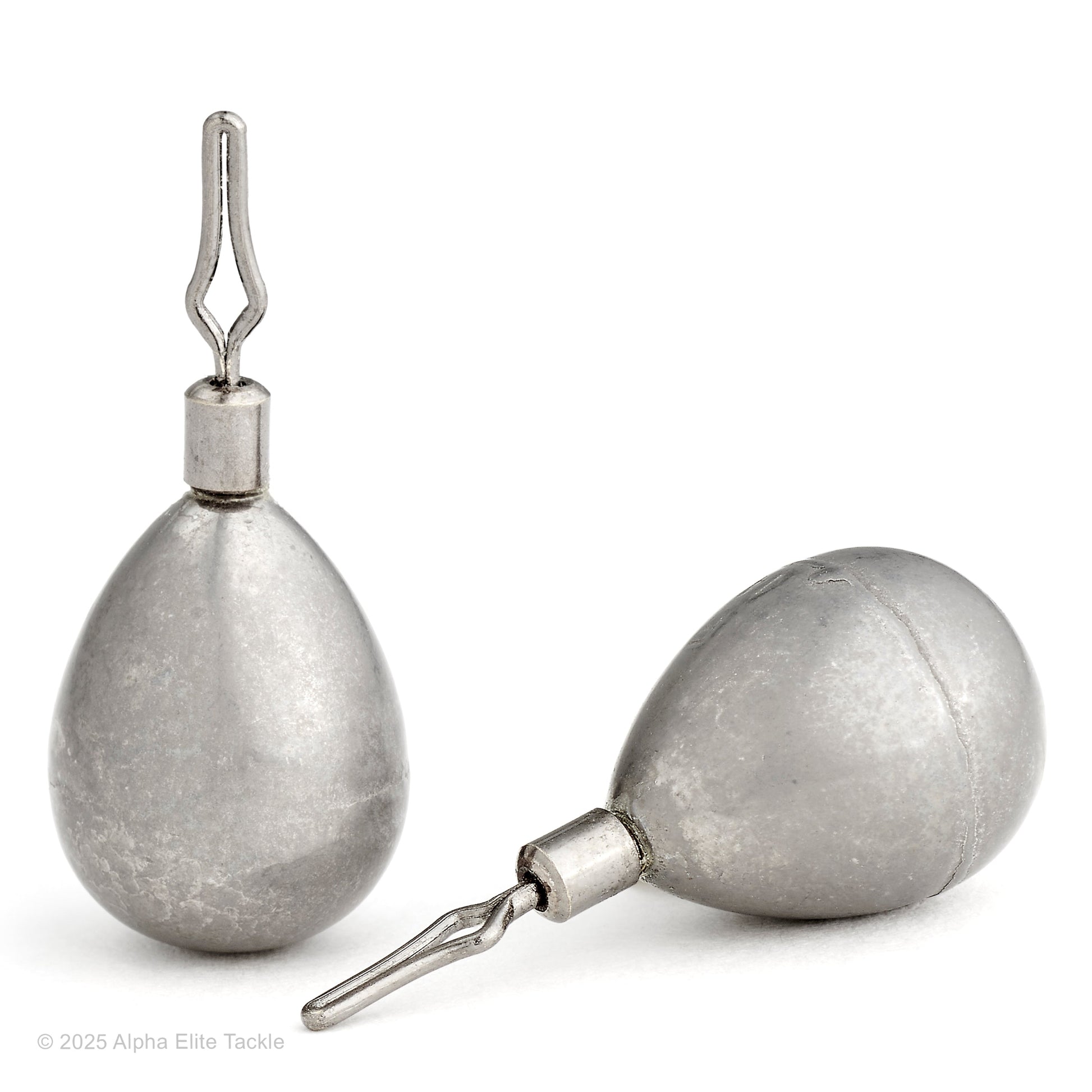 Two fishing sinkers on a white background