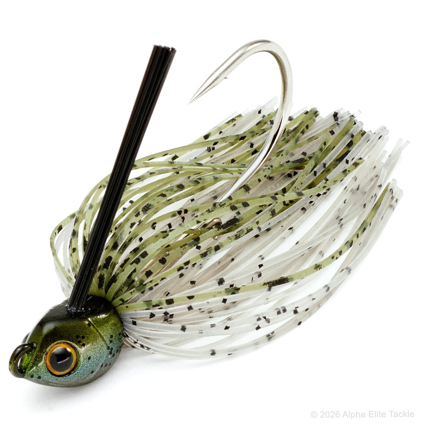 Swim jig in the color natural gill with green pumpkin and clear skirt