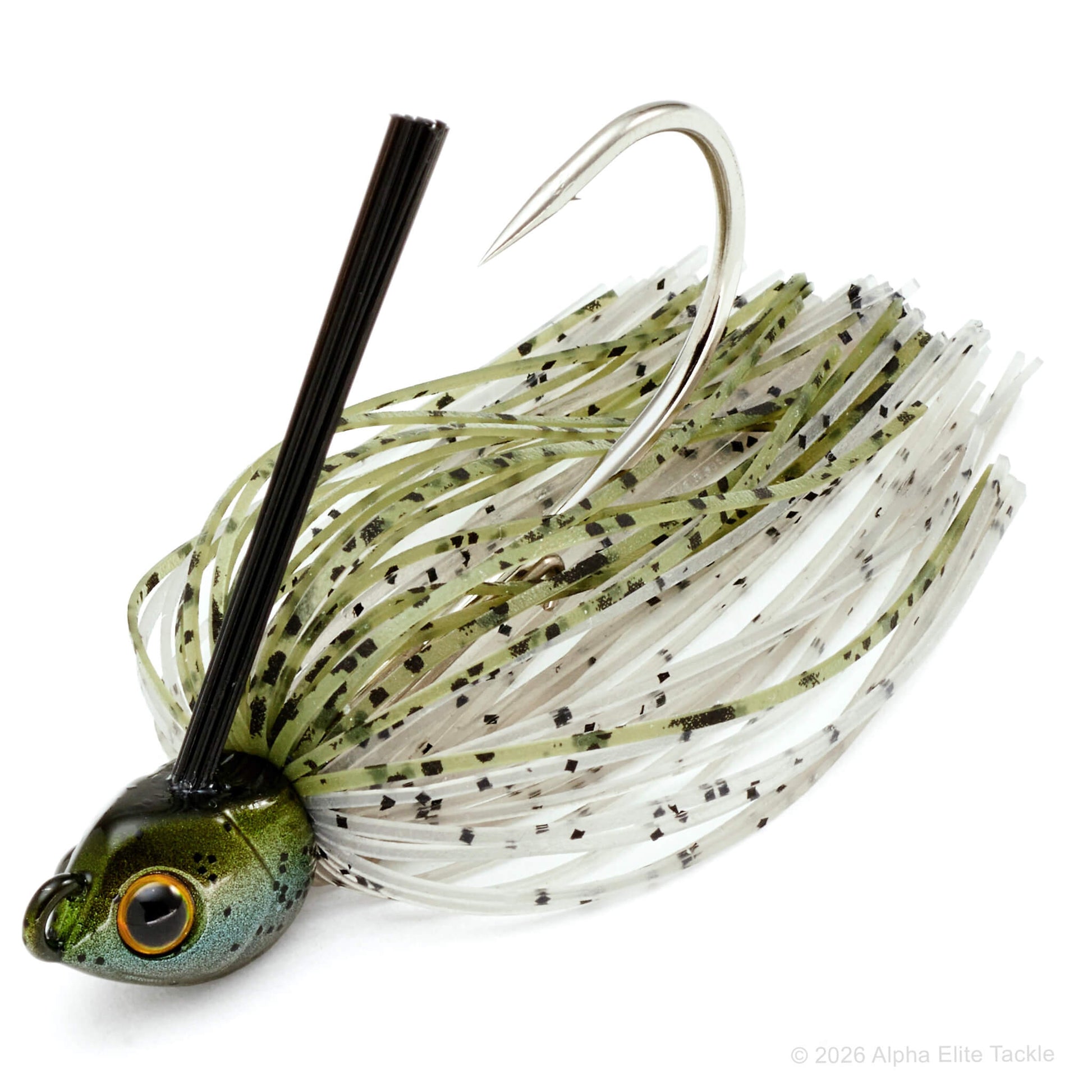 Swim jig in the color natural gill with green pumpkin and clear skirt
