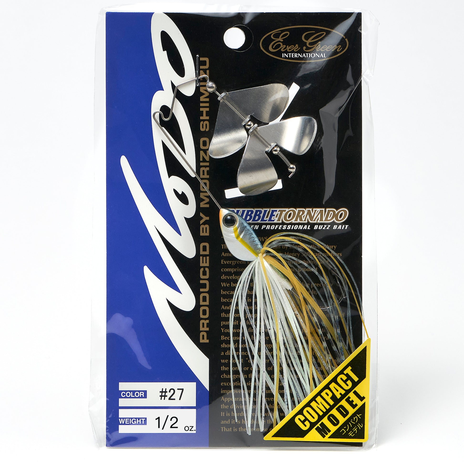 Package containing the Evergreen Bubble Tornado Double Blade Buzzbait in the color Chart Shad
