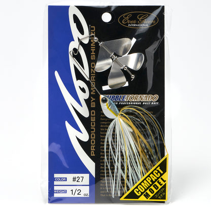Package containing the Evergreen Bubble Tornado Double Blade Buzzbait in the color Chart Shad