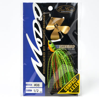 Package containing the Evergreen Bubble Tornado Double Blade Buzzbait in the color Hot Tiger