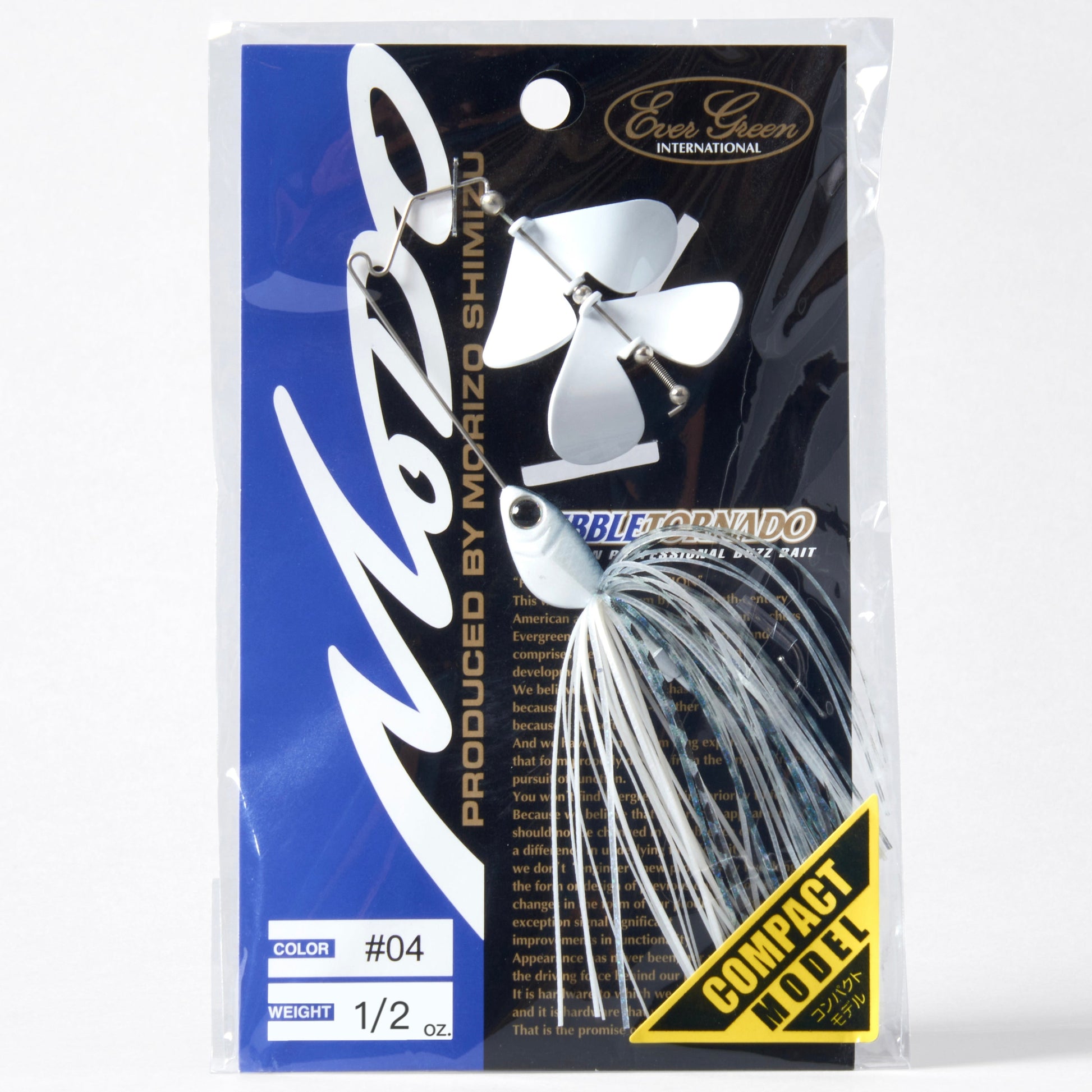 Package containing the Evergreen Bubble Tornado Double Blade Buzzbait in the color Super White