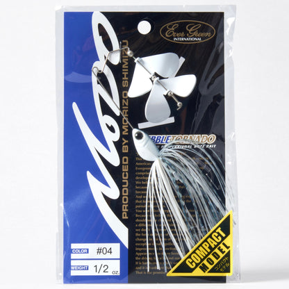 Package containing the Evergreen Bubble Tornado Double Blade Buzzbait in the color Super White