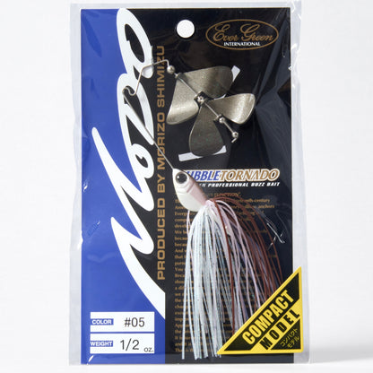 Package containing the Evergreen Bubble Tornado Double Blade Buzzbait in the color Wakasagi