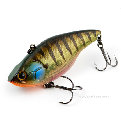 Close up of the Evergreen Buzzer Beater Tungsten Lipless Crankbait fishing lure in the color Grass Gill on a white background