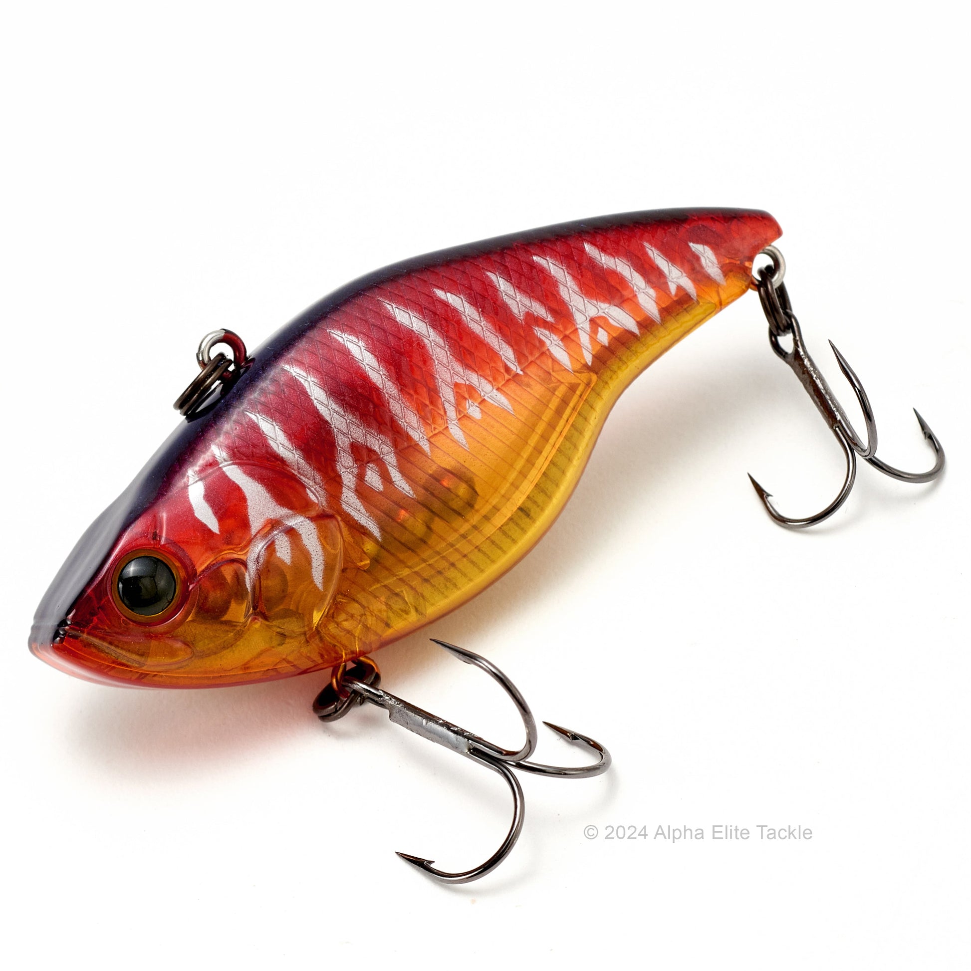 Close up of the Evergreen Buzzer Beater Tungsten Lipless Crankbait fishing lure in the color Pre Spawn Dynamite on a white background