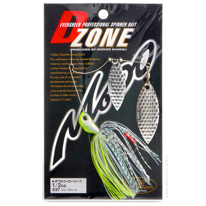 Close up of the Jackall Super Eruption Jr Spinnerbait in the color Berry Chart on a white background