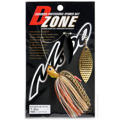 Close up of the Jackall Super Eruption Jr Spinnerbait in the color Black Gold on a white background