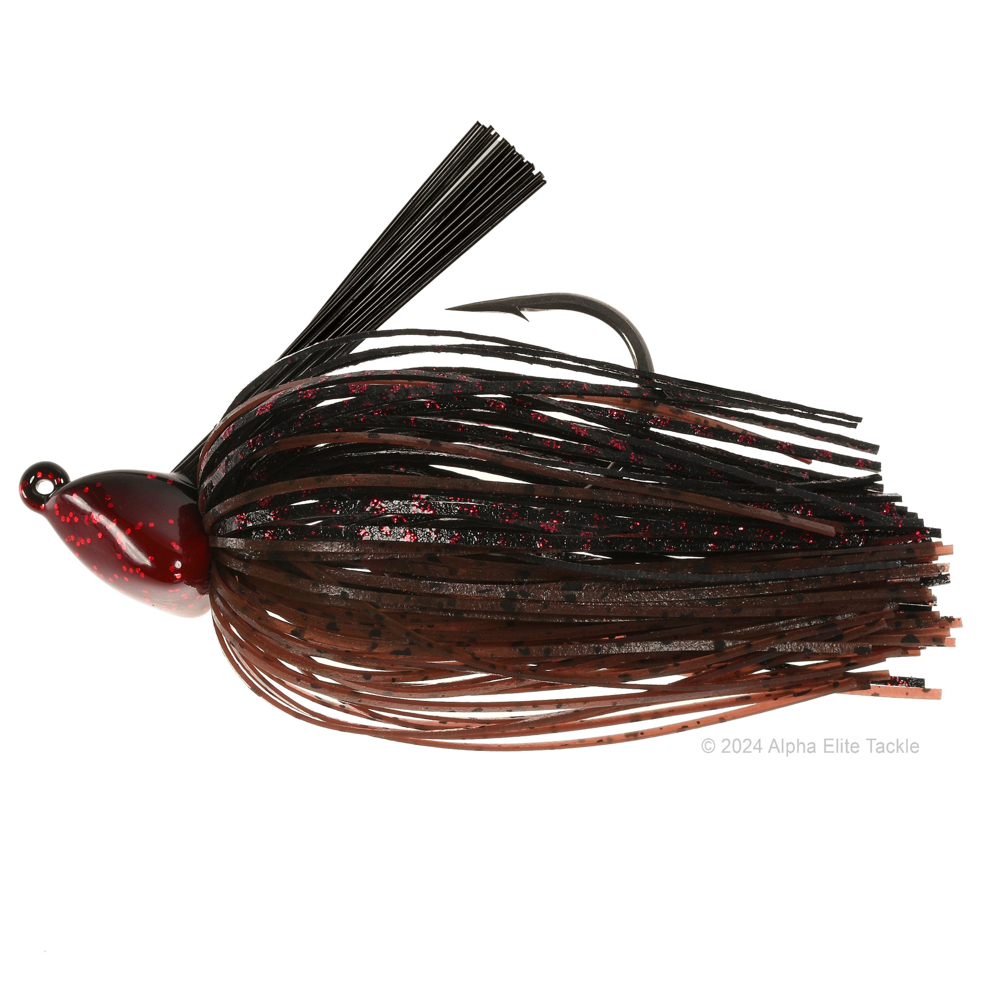 Close up of one Evergreen Grass Ripper Jig in the color Crawfish on a white background.