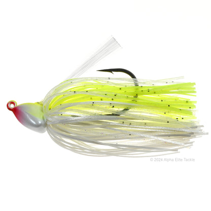 Close up of one Evergreen Grass Ripper Jig in the color White Chart on a white background.