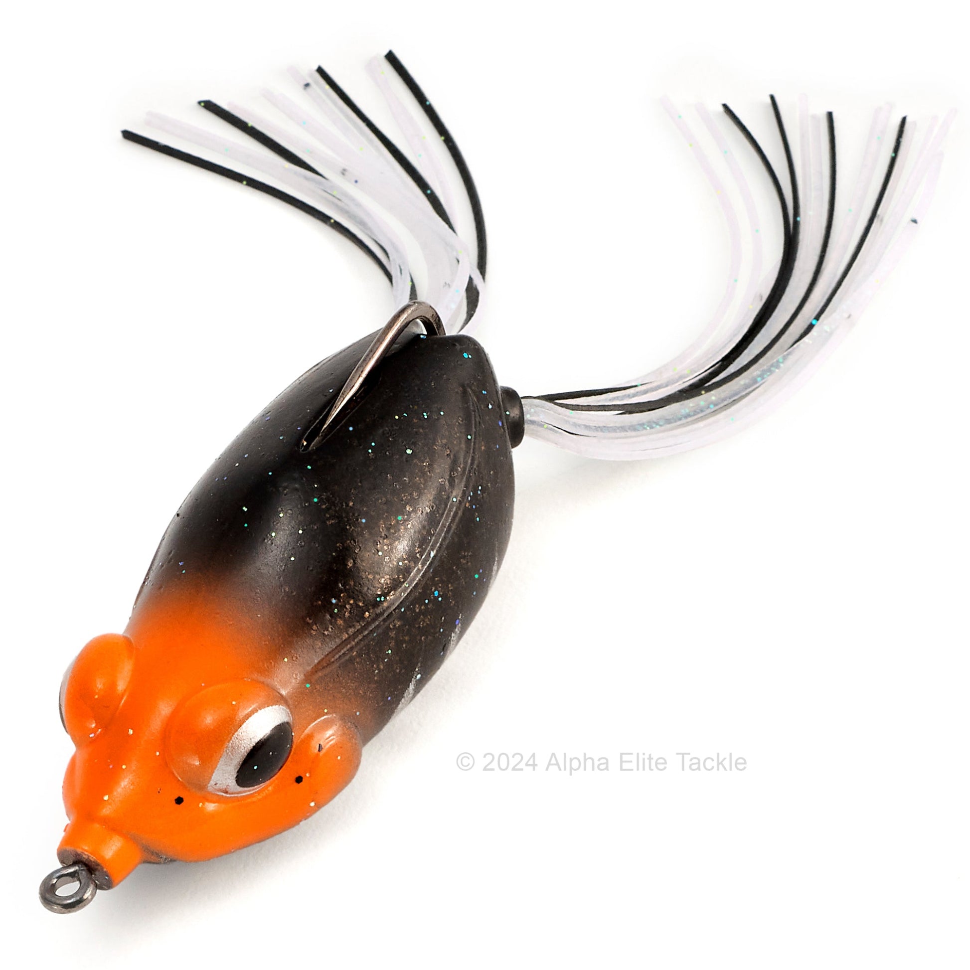 Close up of the Evergreen Kicker Hollow Body Frog in the color Black Bone on a white background