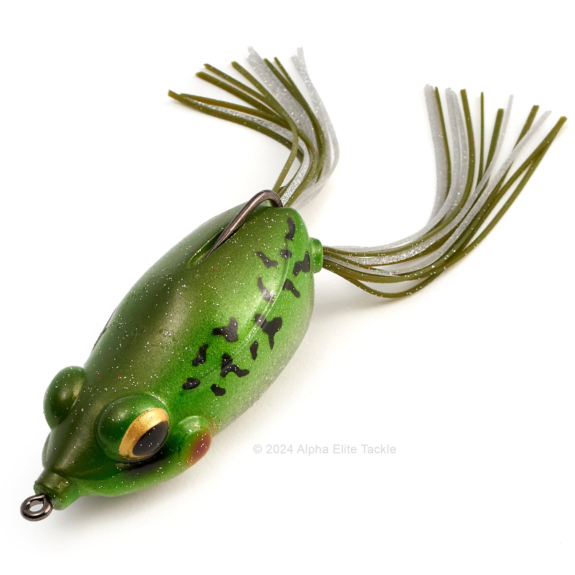 Close up of the Evergreen Kicker Hollow Body Frog in the color Bullfrog on a white background