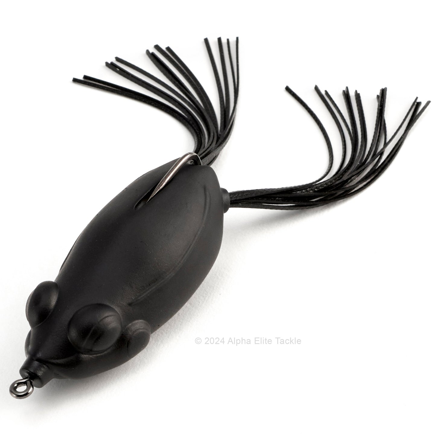 Close up of the Evergreen Kicker Hollow Body Frog in the color Matte Black on a white background