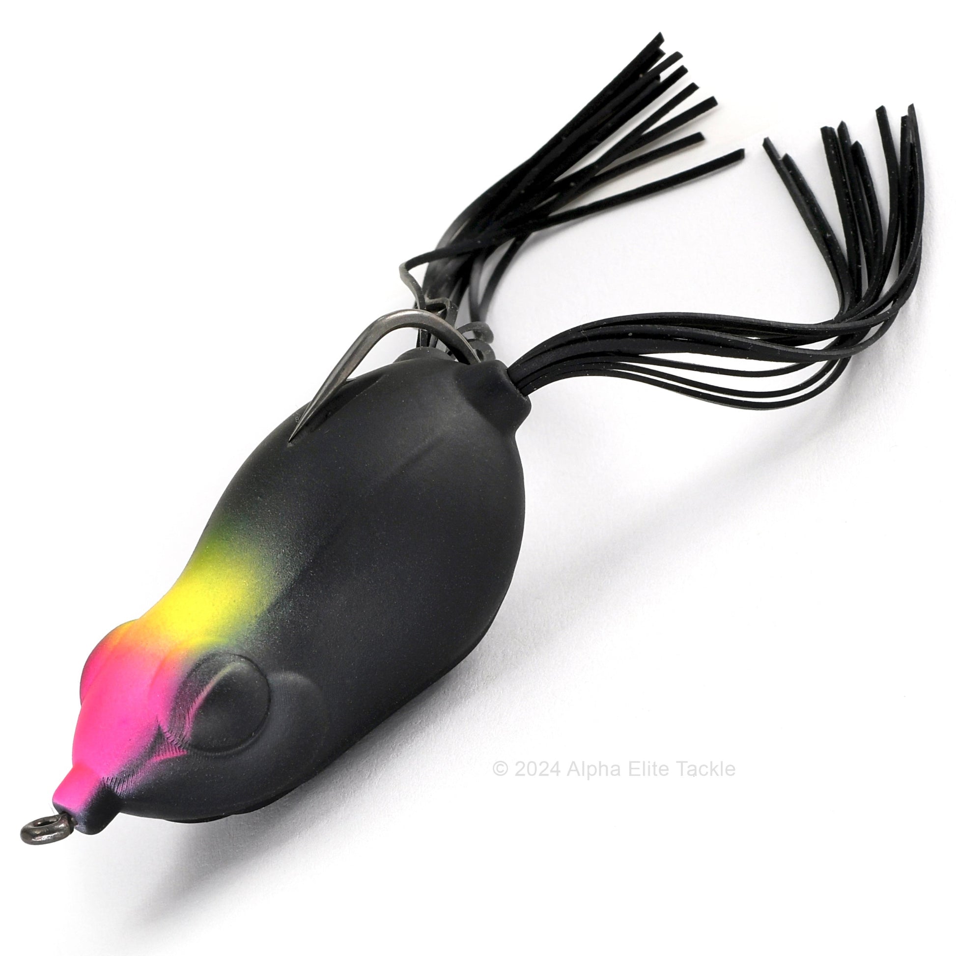 Close up of the Evergreen Kicker Hollow Body Frog in the color Sight Black on a white background