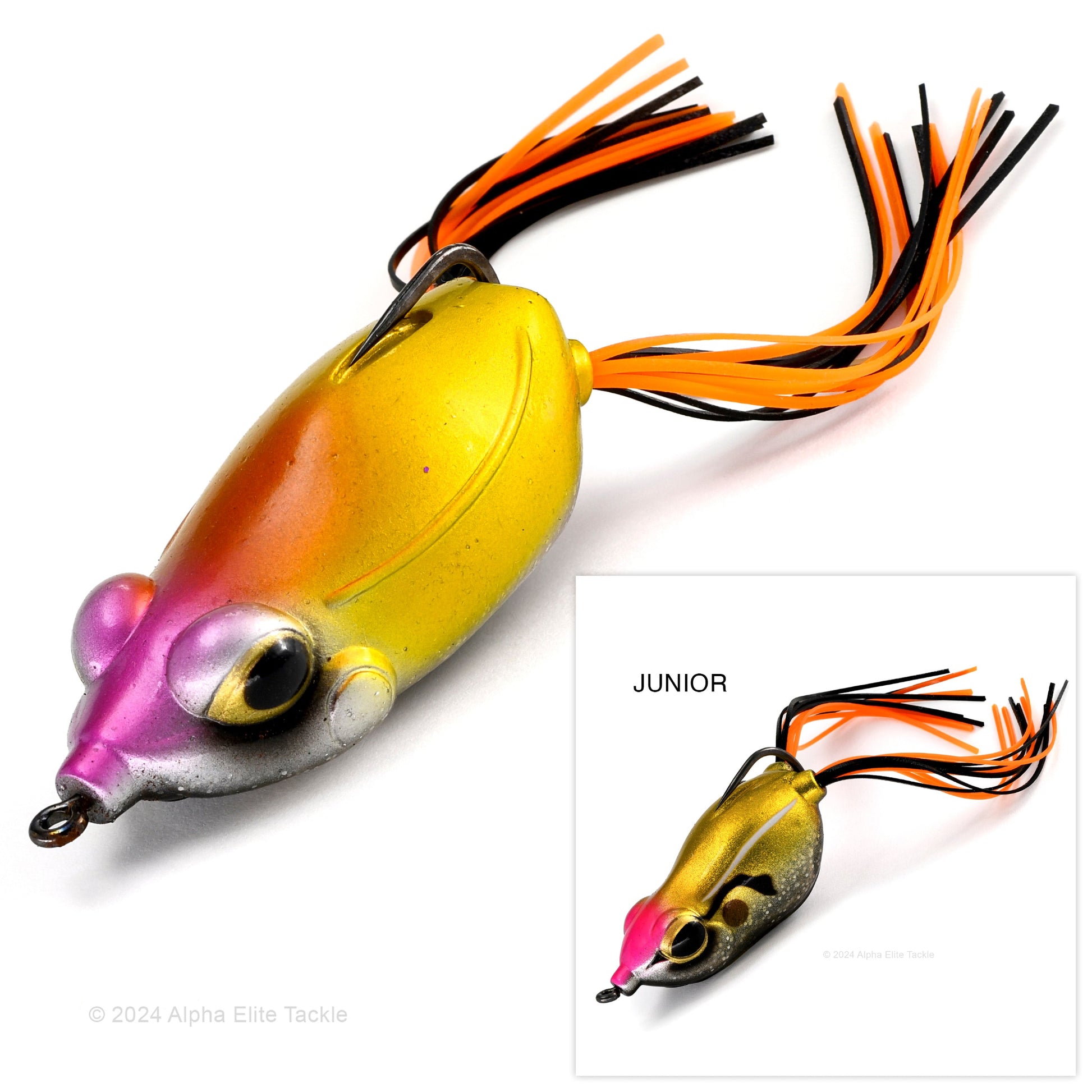 Close up of the Evergreen Kicker Hollow Body Frog in the color Sight Flash on a white background