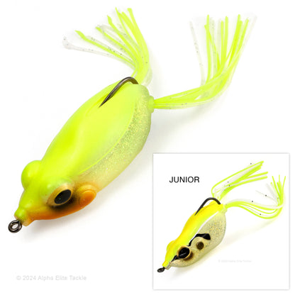 Close up of the Evergreen Kicker Hollow Body Frog in the color Skeleton Chart on a white background