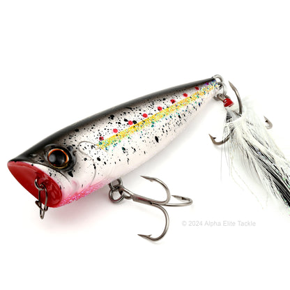 Close up of the Evergreen Ones Bug OB-68 Topwater Popper in the color Kings Shad on a white background