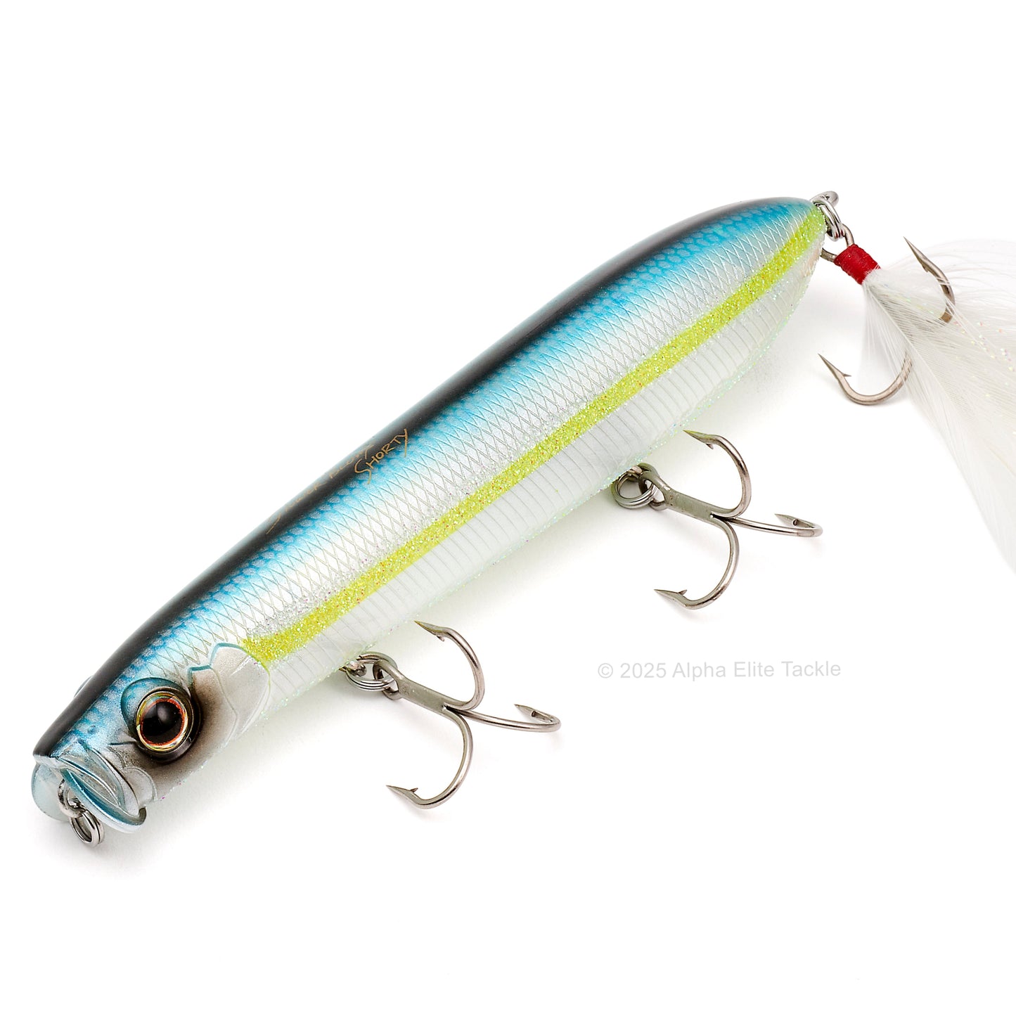 Close up of the Evergreen Showerblows Shorty SB-105 Topwater in the color Blue Back Herring on a white background