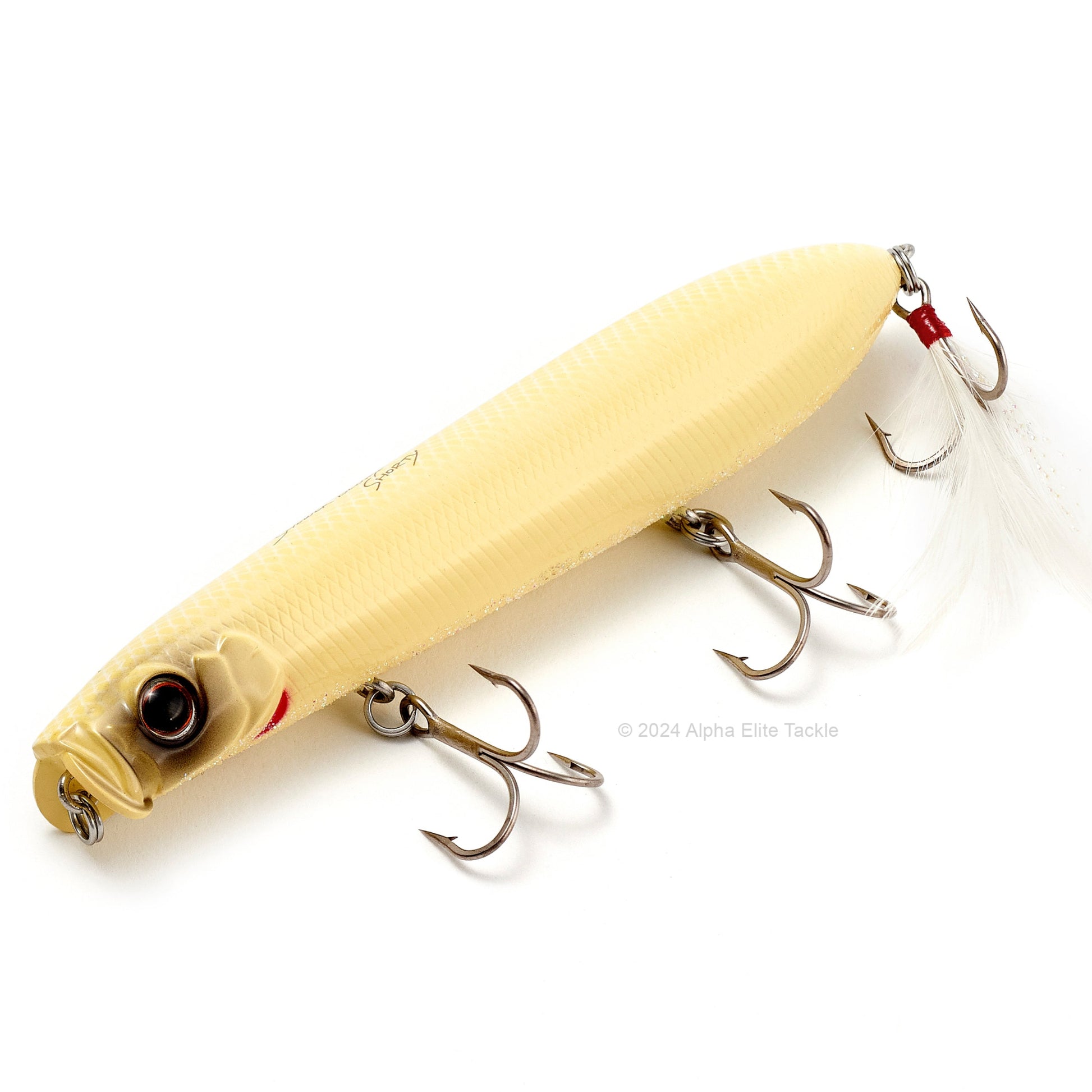 Close up of the Evergreen Showerblows Shorty SB-105 Topwater in the color Bone on a white background