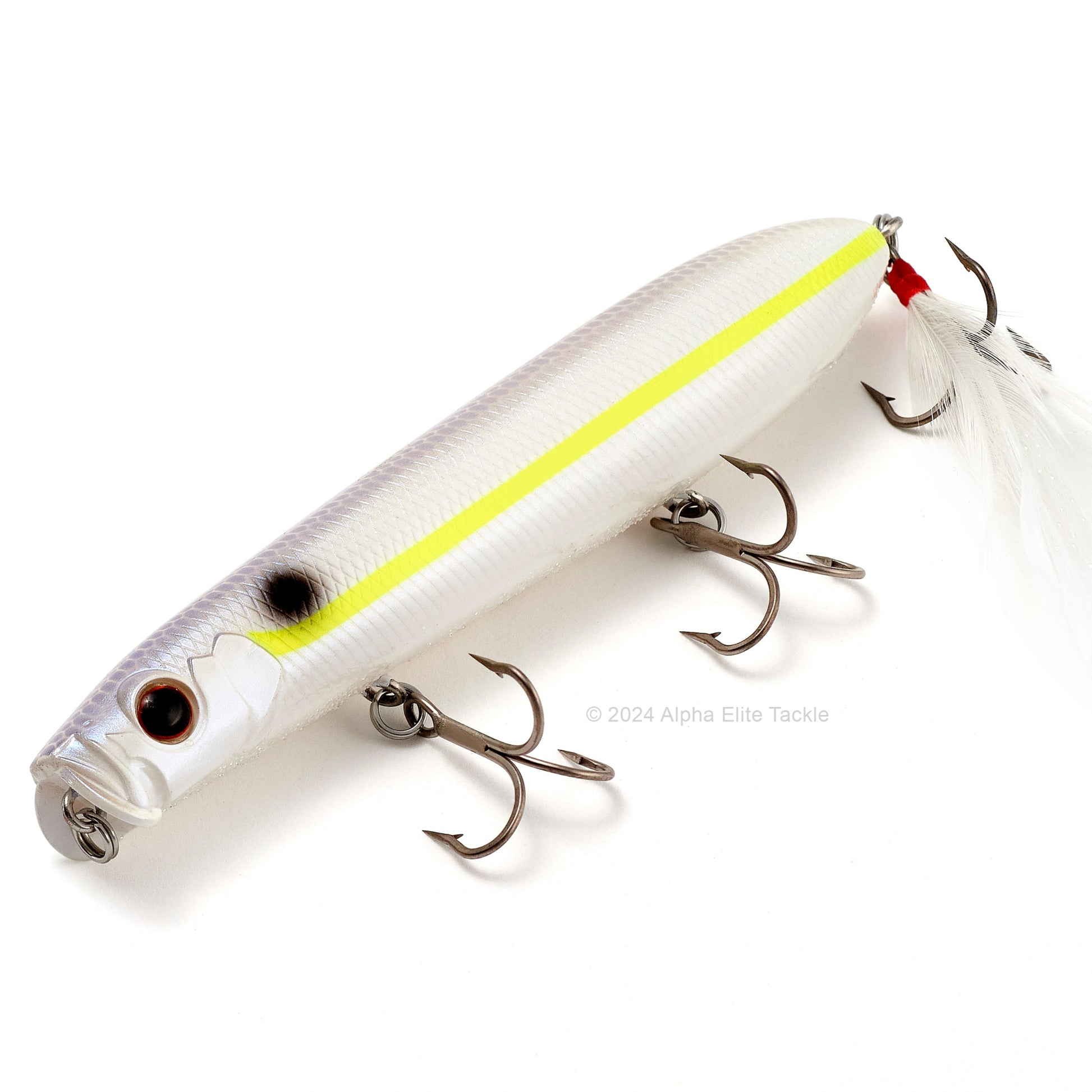 Close up of the Evergreen Showerblows Shorty SB-105 Topwater in the color Chart Shad on a white background