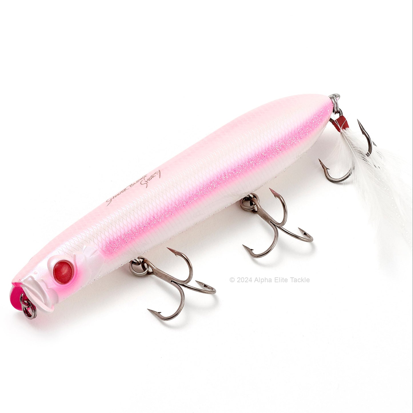 Close up of the Evergreen Showerblows Shorty SB-105 Topwater in the color Morizo Pink on a white background