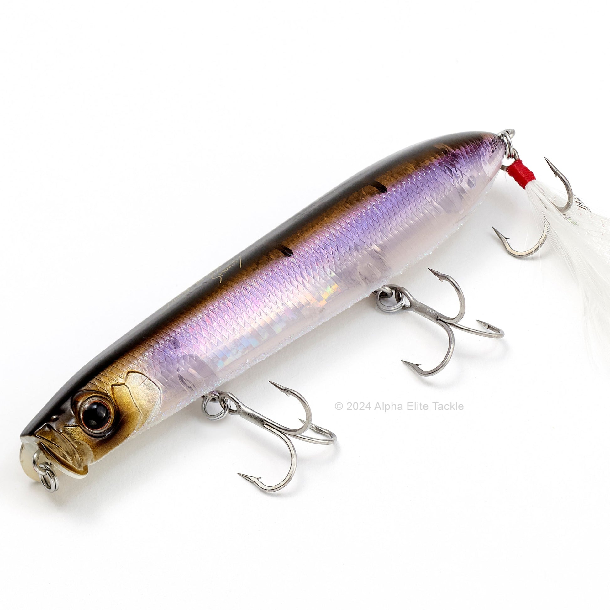 Close up of the Evergreen Showerblows Shorty SB-105 Topwater in the color Neon Wakasagi on a white background