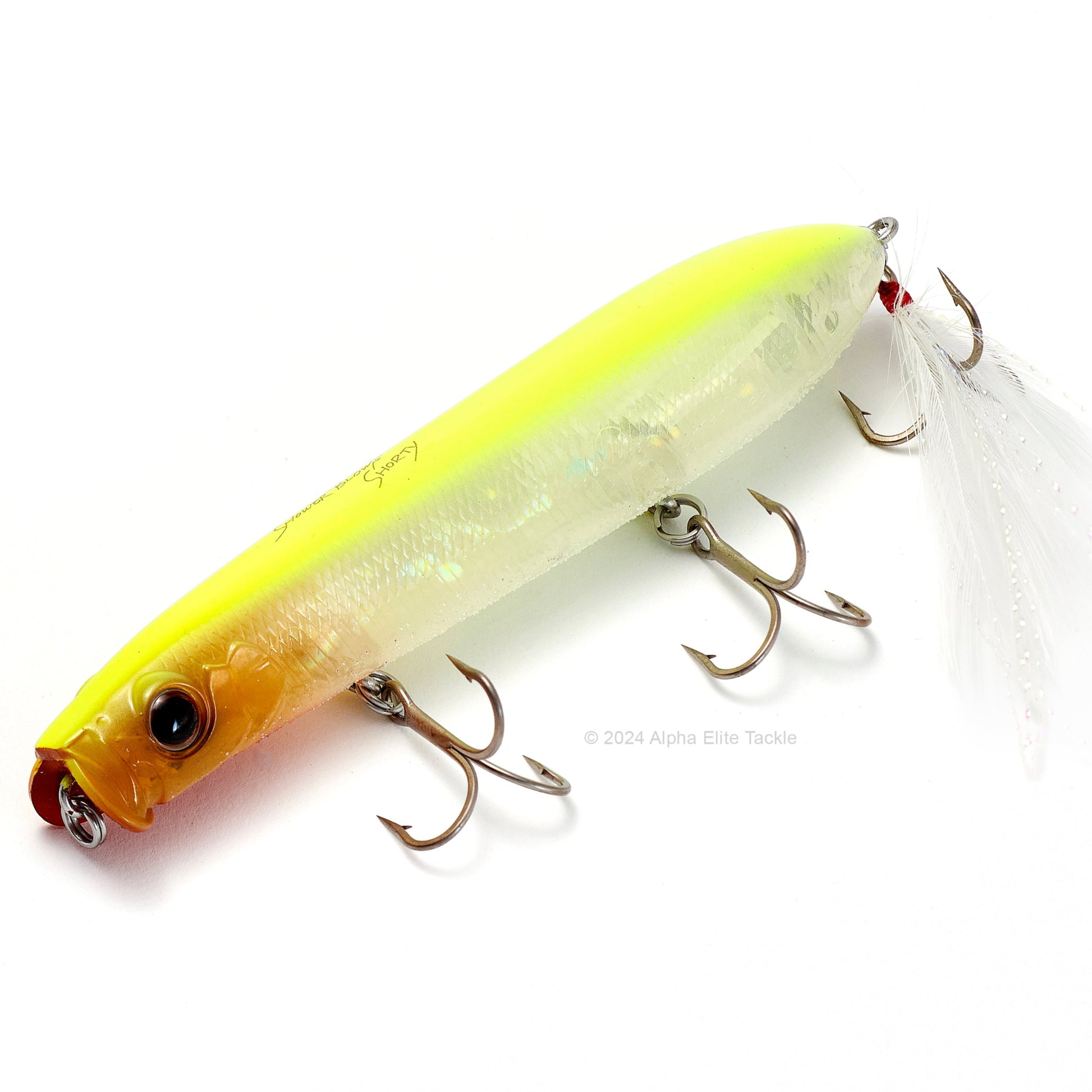 Close up of the Evergreen Showerblows Shorty SB-105 Topwater in the color Skeleton Chart on a white background