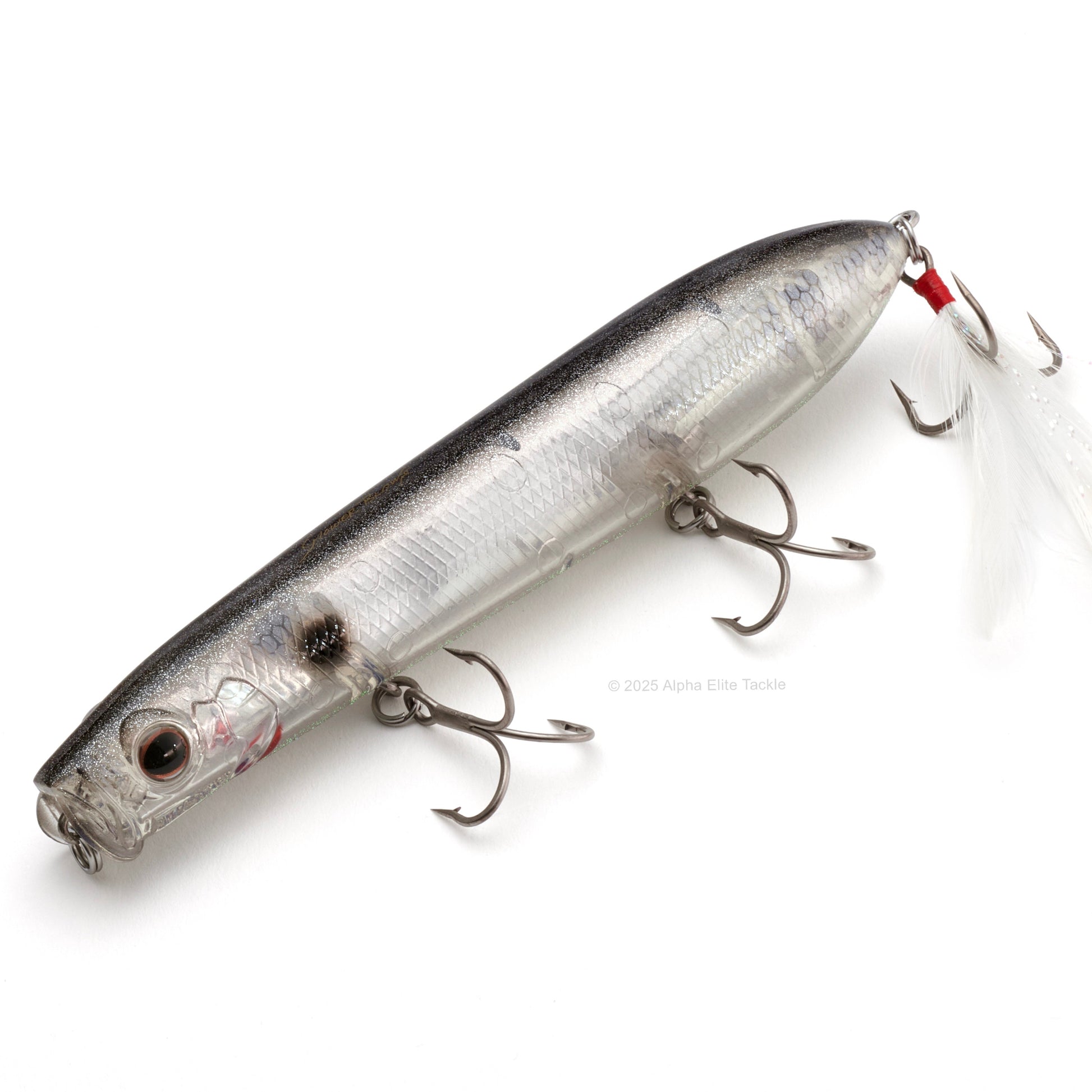 Close up of the Evergreen Showerblows SB125 Topwater in the color Flash Silver Shad  on a white background