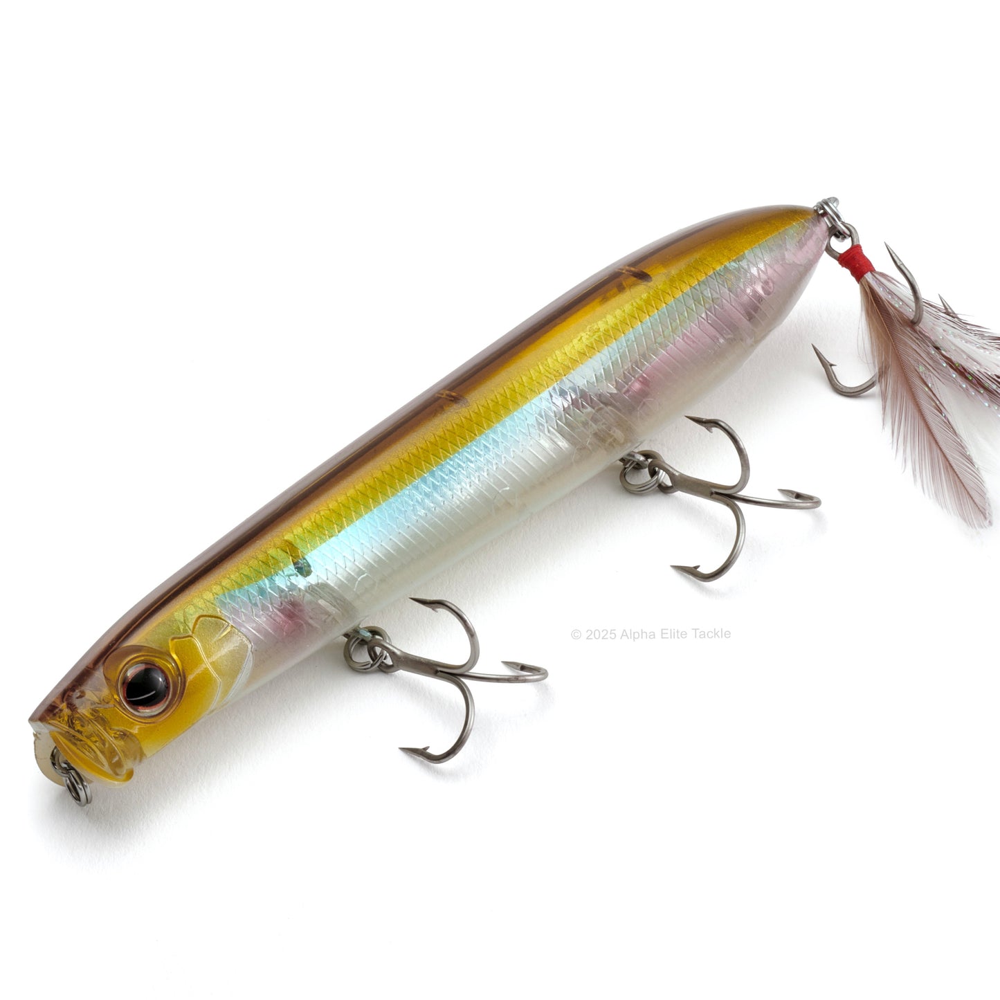 Close up of the Evergreen Showerblows SB125 Topwater in the color Flash Wakasagi on a white background