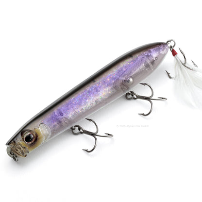 Close up of the Evergreen Showerblows SB125 Topwater in the color Neon Wakasagi on a white background