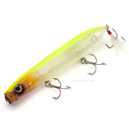 Close up of the Evergreen Showerblows SB125 Topwater in the color Skeleton Chart on a white background