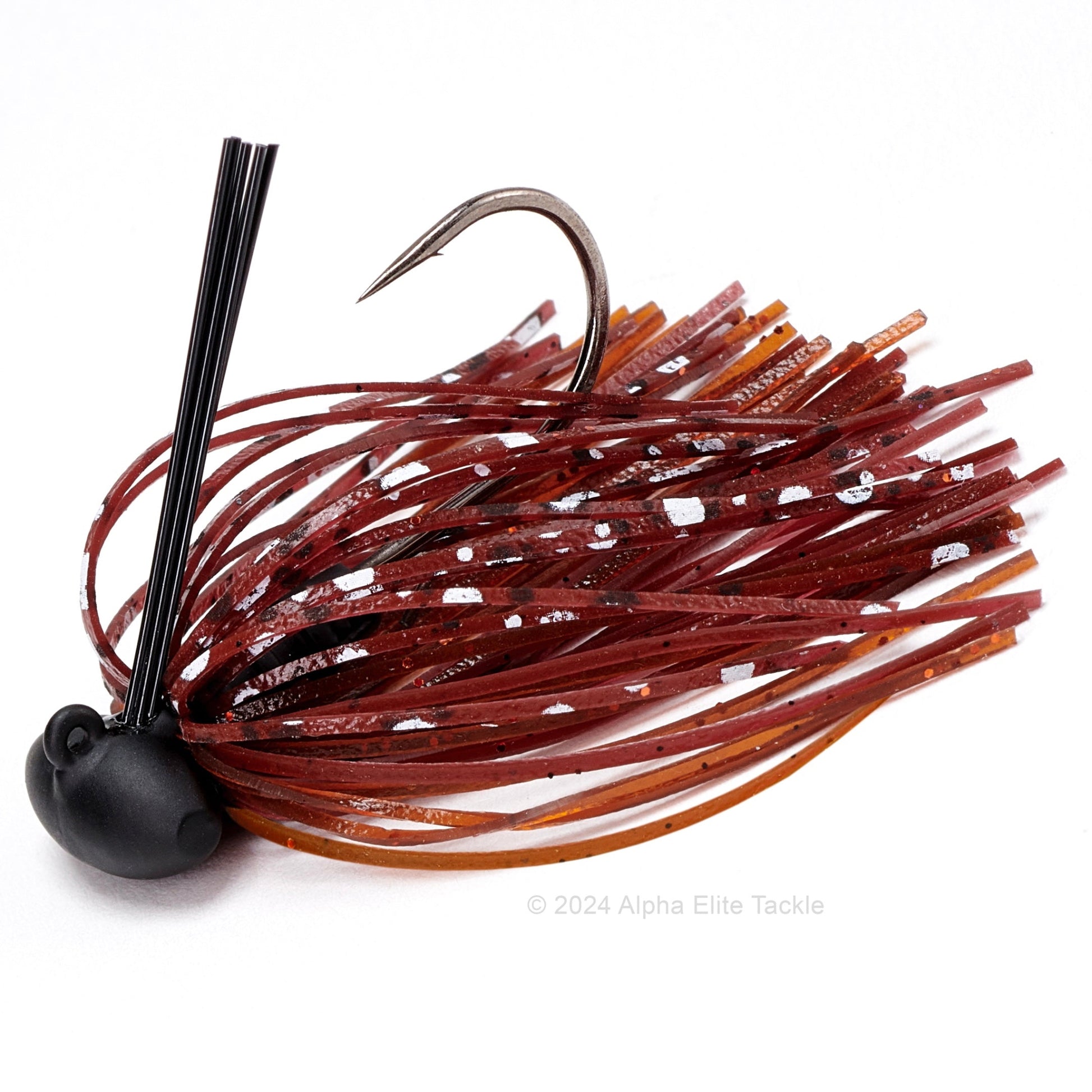 Close up of one Evergreen Tungsten Blow Football Jig in the color Amezari on a white background.